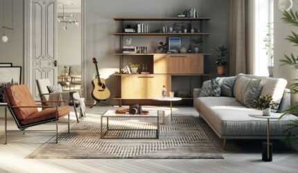 modern living room with couch and chairs