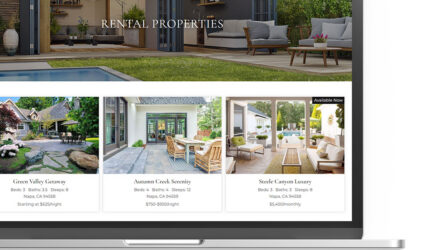 laptop with screen shot of three rental properties