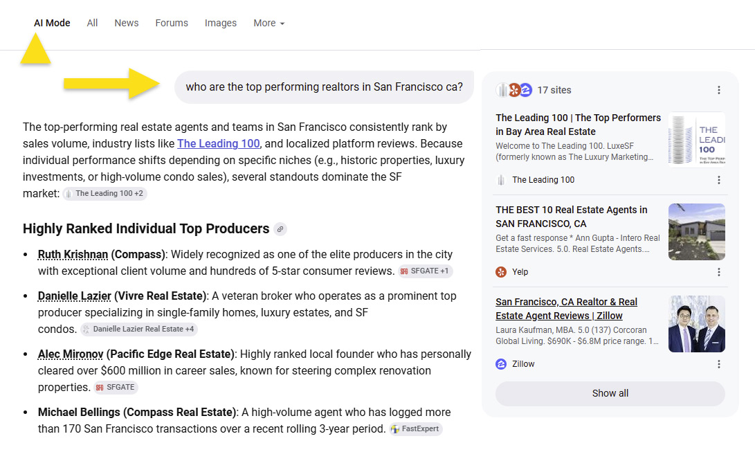 google AI mosde search results