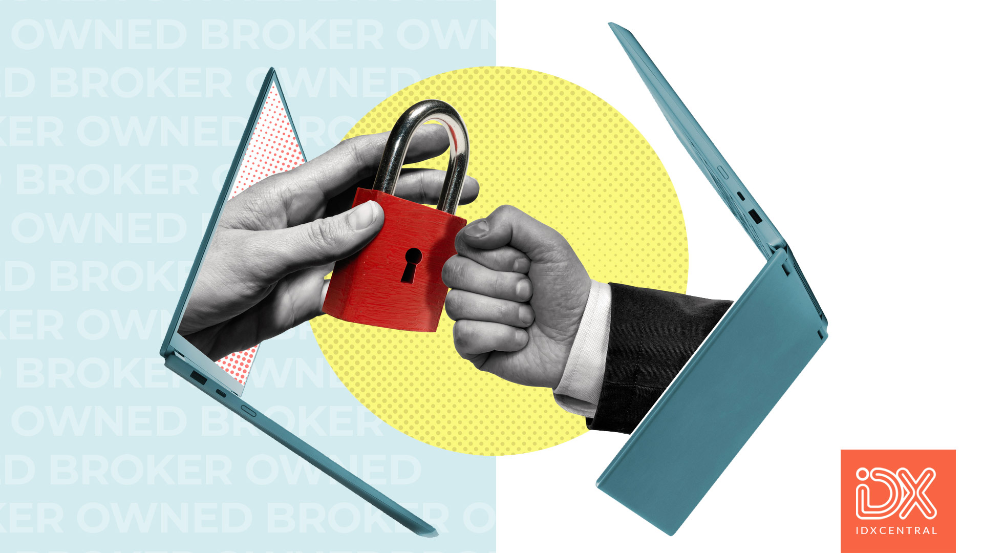 floating fists, lock and laptops image